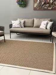 Sisal İç ve Dış Mekan Kullanıma Uygun Dokuma Kahverengi Halı Krem Bordürlü 4603/72