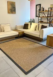 Sisal İç ve Dış Mekan Kullanıma Uygun Dokuma Kahverengi Halı Deri Siyah Bordürlü 4501/75