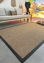 Sisal İç ve Dış Mekan Kullanıma Uygun Dokuma Kahverengi Halı Deri Siyah Bordürlü 4501/75