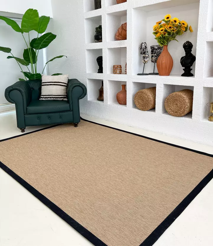 Sisal İç ve Dış Mekan Kullanıma Uygun Dokuma Kahverengi Halı Siyah  Bordürlü 4506/26