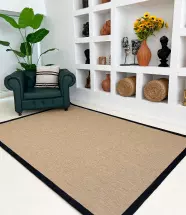 Sisal İç ve Dış Mekan Kullanıma Uygun Dokuma Kahverengi Halı Siyah  Bordürlü 4506/26