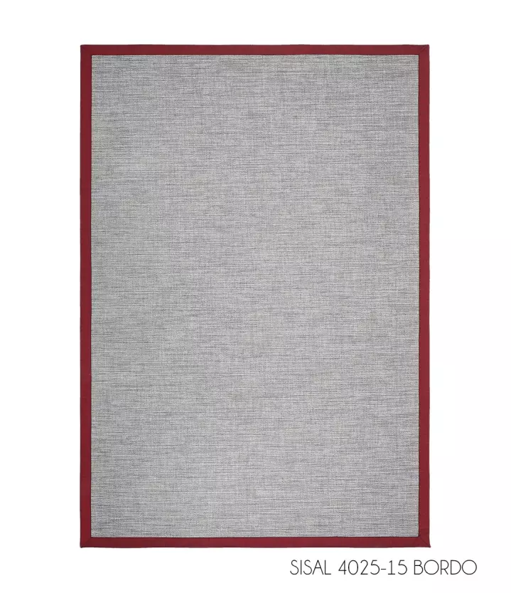 Sisal İç ve Dış Mekan Kullanıma Uygun Dokuma Gri Halı Bordo Bordürlü 4025/15