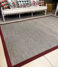 Sisal İç ve Dış Mekan Kullanıma Uygun Dokuma Gri Halı Bordo Bordürlü 4025/15
