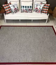 Sisal İç ve Dış Mekan Kullanıma Uygun Dokuma Gri Halı Bordo Bordürlü 4025/15