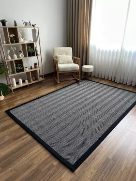 Sisal İç ve Dış Mekan Kullanıma Uygun Dokuma Gri Halı Siyah Bordürlü 4586/43